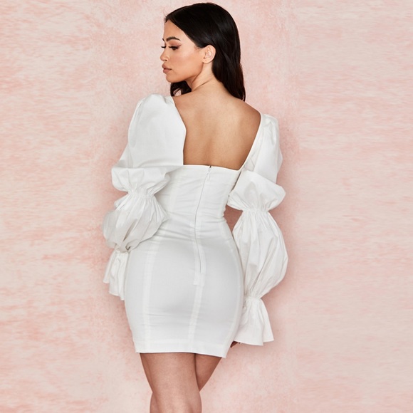 Puff Long Sleeve Mini White Dress - Picture 14 of 16